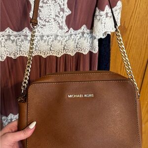 Michael Kors Tan Crossbody Bag with Gold Chain
